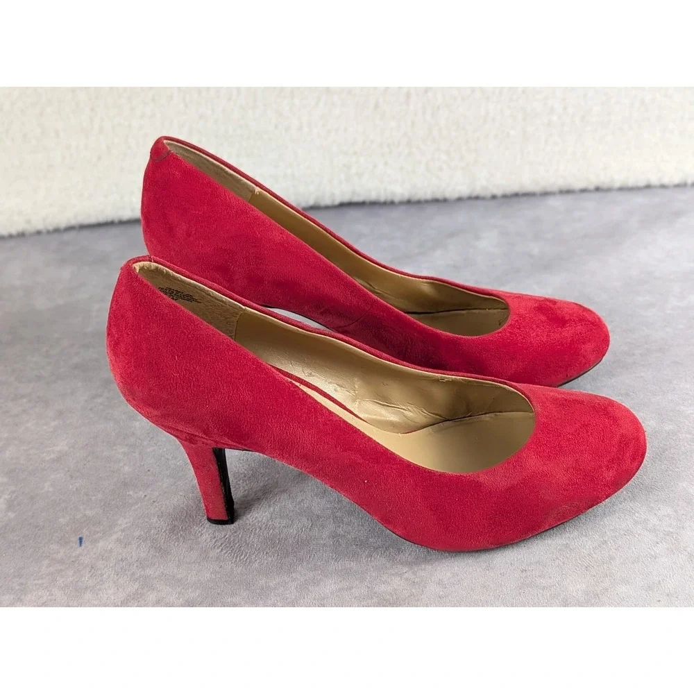 Kelly & Katie Isabel-KK Red Faux Suede Round Toe Stiletto Pumps Womens 11M